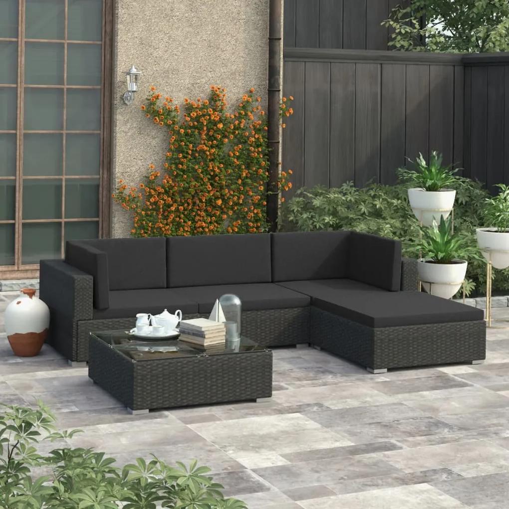 46753 vidaXL Set mobilier de grădină cu perne, 5 piese, negru, poliratan