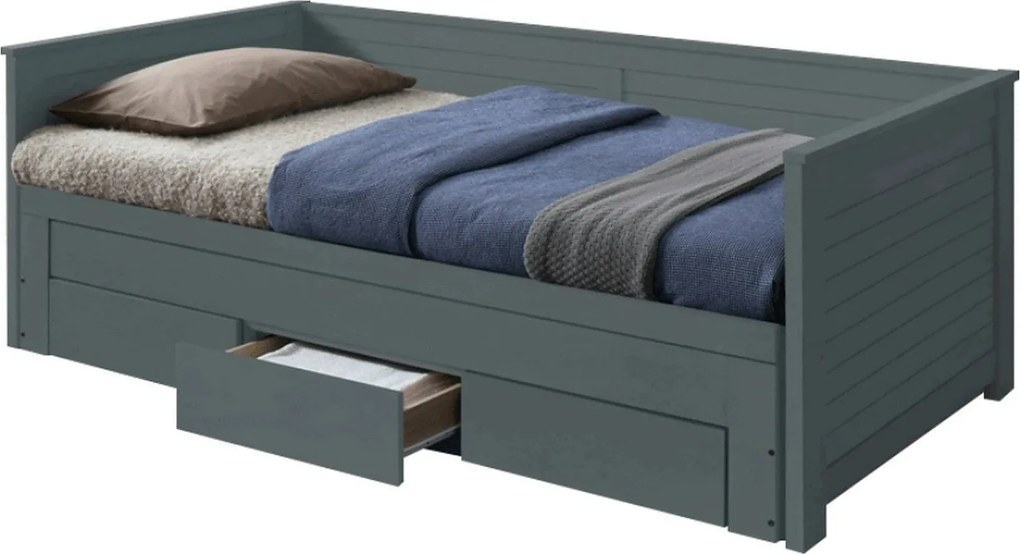 Pat extensibil GORETA, 90x200/180x200, gri, cu somiera si 3 sertare pe
