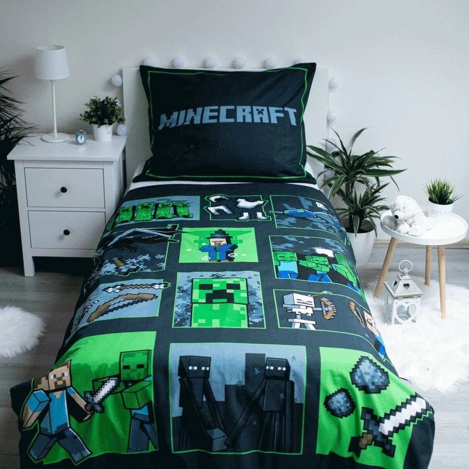 Lenjerie de pat din bumbac Minecraft Survival Mode, 140 x 200 cm, 70 x 90 cm