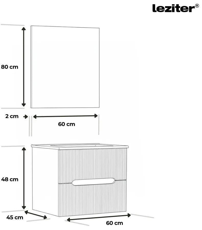 Trent mobilier de baie 60 cm chiuvetă ceramică (2 sertare) cu oglindă 60x80 cm gri antracit