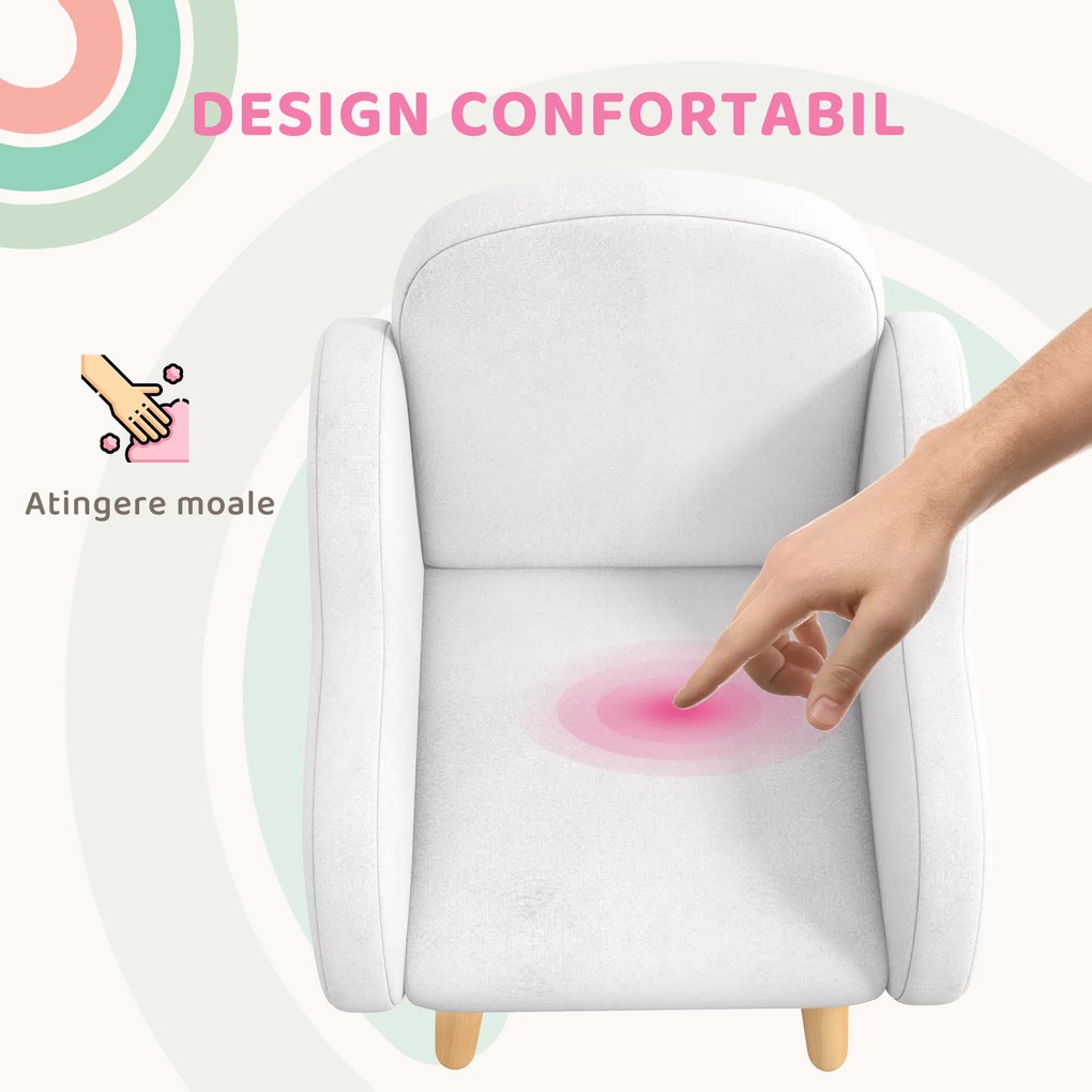 ZONEKIZ Fotoliu pentru copii cu brațe în formă de nor, cu picioare înclinate și material textil, 46 x 51 x 55 cm, alb | Aosom Romania