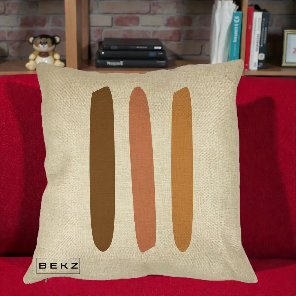 Perna Decorativa Abstract Linii Terracotta, 40x40 cm, Crem, Husa Detasabila, Perna Inclusa, BEKZ®