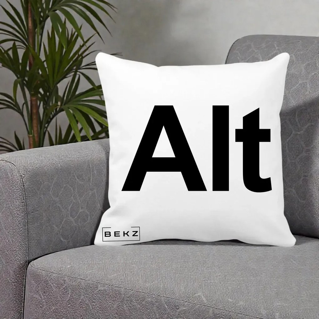 Perna Personalizata Tasta Alt Tipografie Bold, 40x40 cm, Alba Mata, Husa Detasabila, Perna Inclusa, BEKZ®