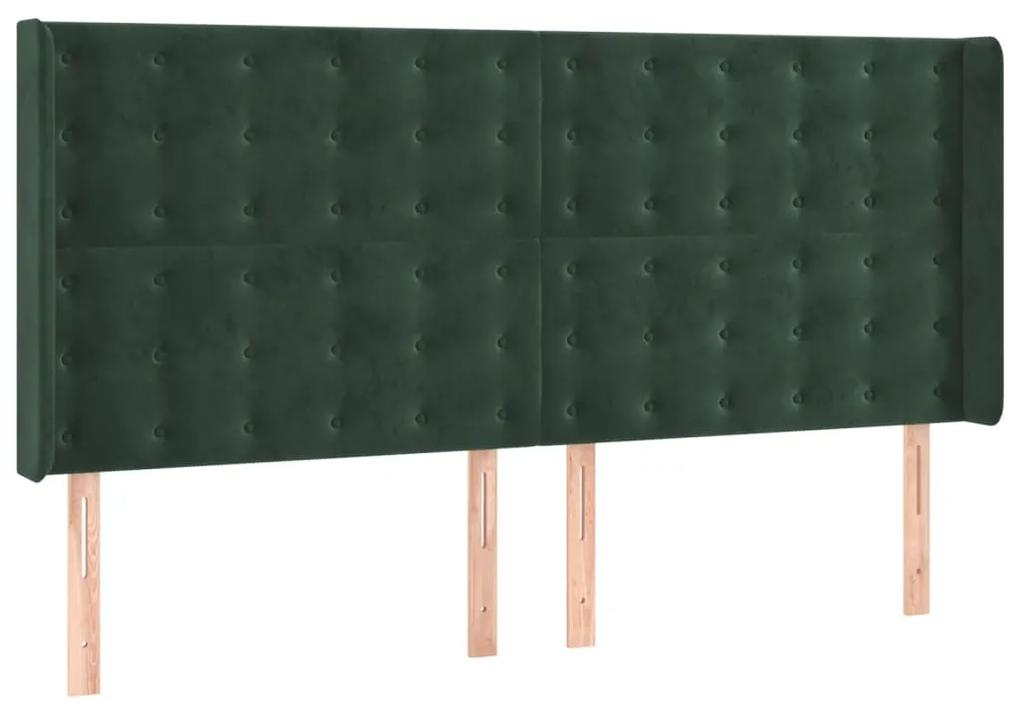 Pat box spring cu saltea, verde inchis, 200x200 cm, catifea Verde inchis, 200 x 200 cm, Nasturi de tapiterie