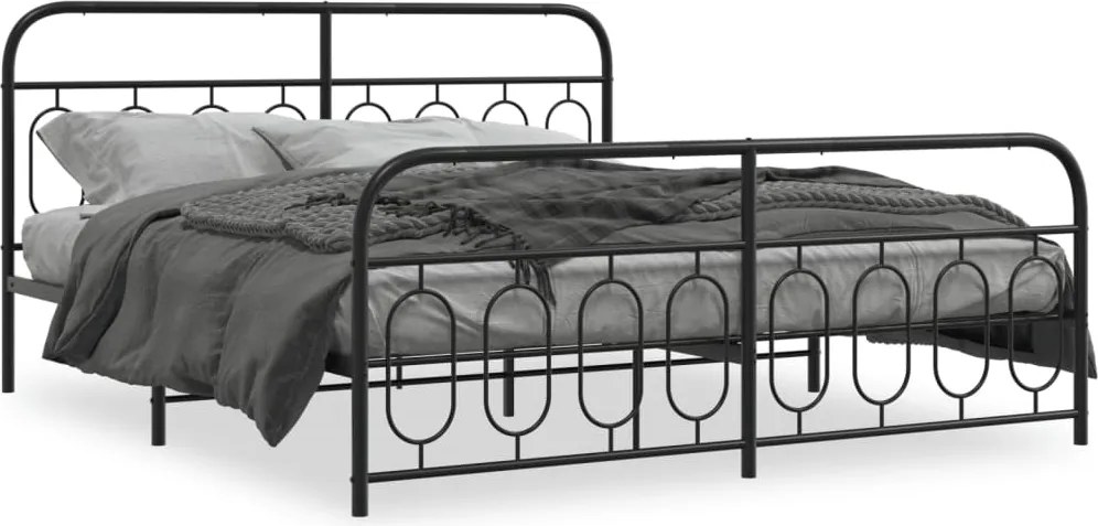 vidaXL Cadru pat metalic cu tăblii de cap/picioare, negru, 193x203 cm