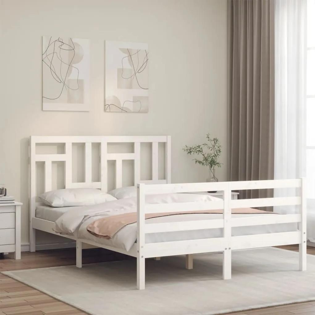 3194937 vidaXL Cadru de pat cu tăblie, dublu, alb, lemn masiv