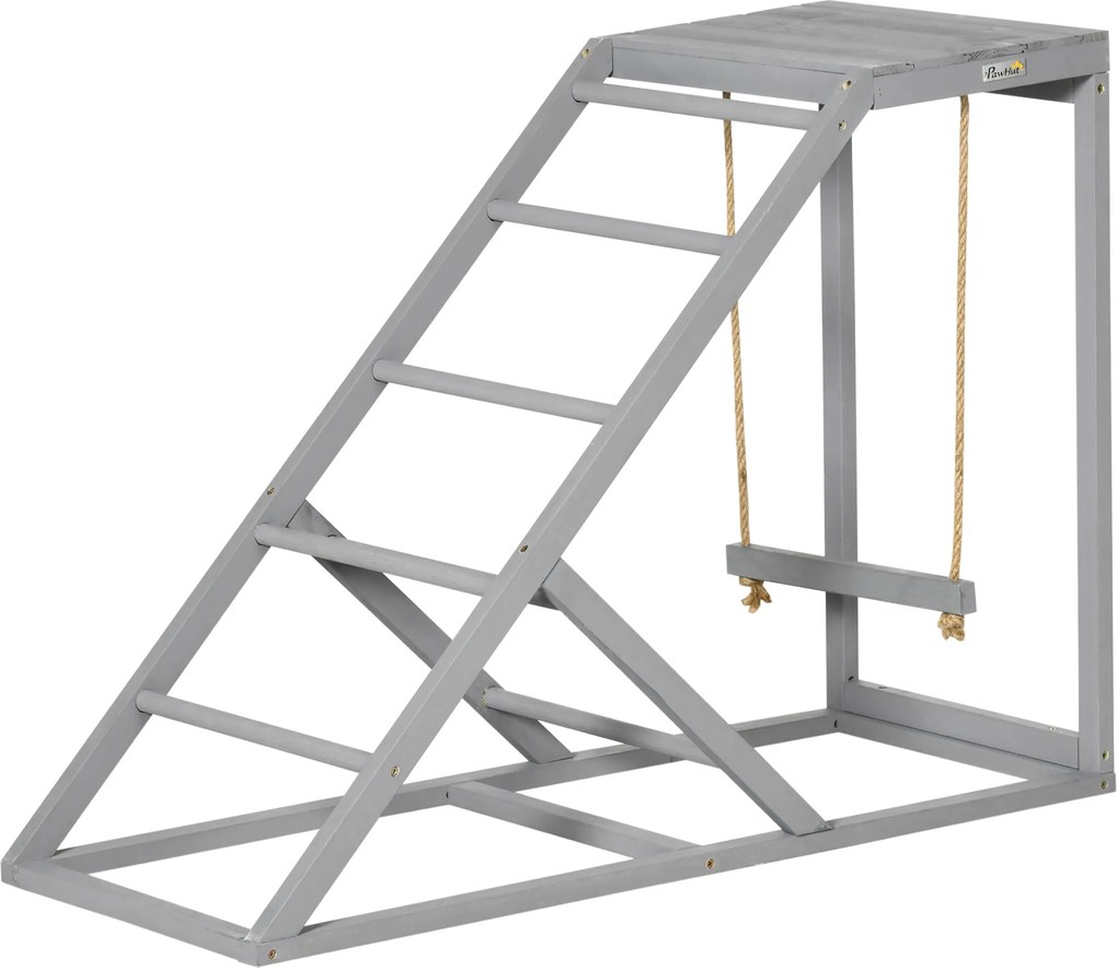 PawHut Bârna din lemn pentru găini, loc de joacă din lemn pentru găini cu leagăn, scară, platformă, 96 x 40 x 71 cm, gri | Aosom Romania