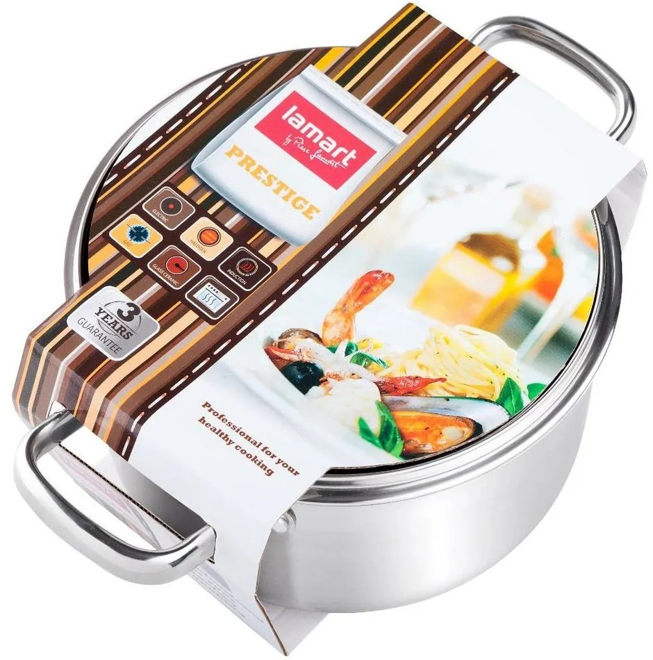 Oală din oțel inoxidabil Lamart LTSS2212 cu capacPrestige, 22 x 12,5 cm