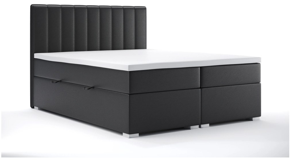 Pat matrimonial Boxspring 180 cm Ranaly (Negru piele ecologică) (cu sp. depozitare). 1044312