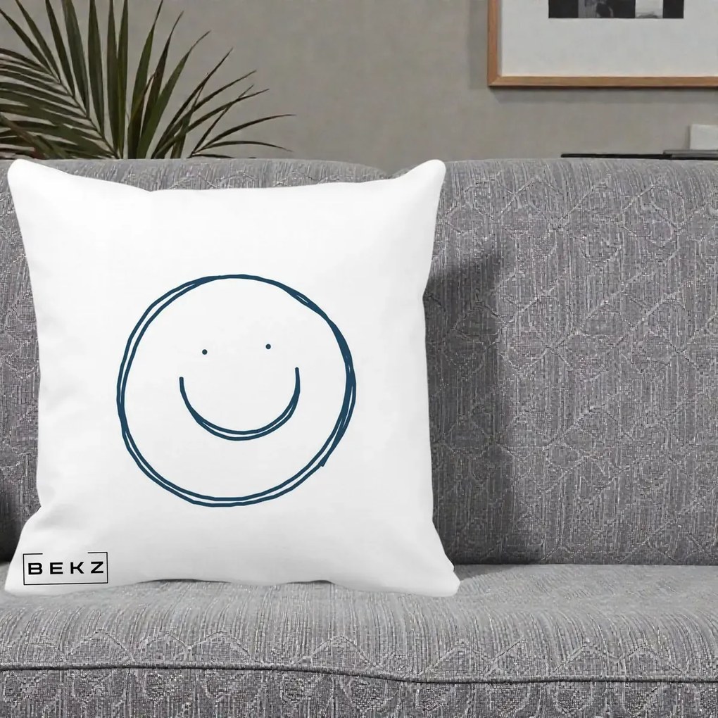 Perna Decorativa Smile Desen Minimalist, 40x40 cm, Alba Mata, Husa Detasabila, Perna Inclusa, BEKZ®