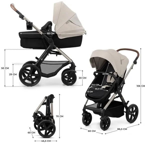 Cărucior de copii combinat 3 în 1 KINDERKRAFT MOOV 2 Moonlight grey + scaun auto MINK PRO