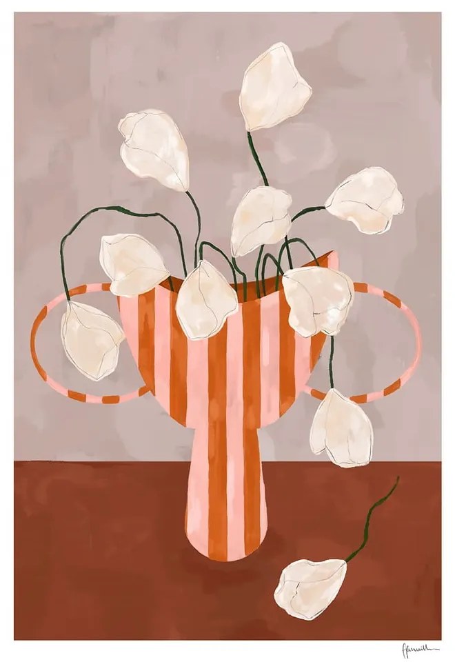 Poster 50x70 cm White Flowers in Striped Vase – Frankie Penwill – The Poster Club