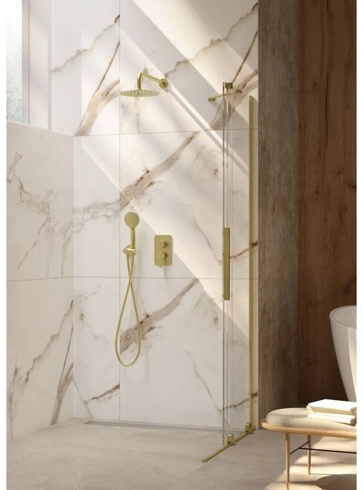 Paravan dus sticla securizata walk-in cu usa glisanta, 100x195 cm, auriu periat, Deante Prizma Auriu periat, 1000x1950 mm