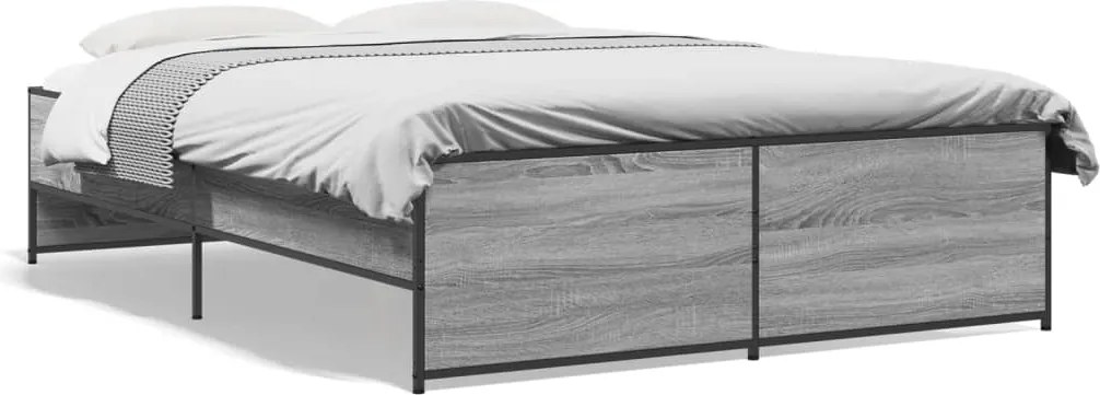 vidaXL Cadru de pat, gri sonoma, 120x200 cm, lemn prelucrat și metal