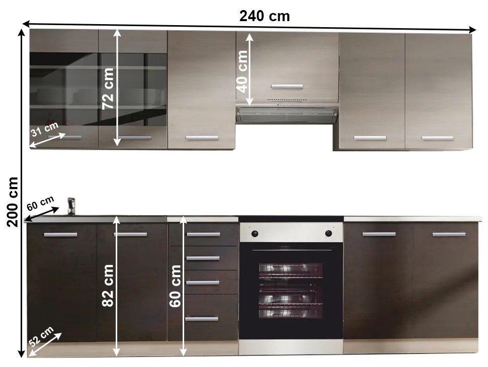 Mobilier bucatarie, stejar gri deschis stejar inchis, KLANTON