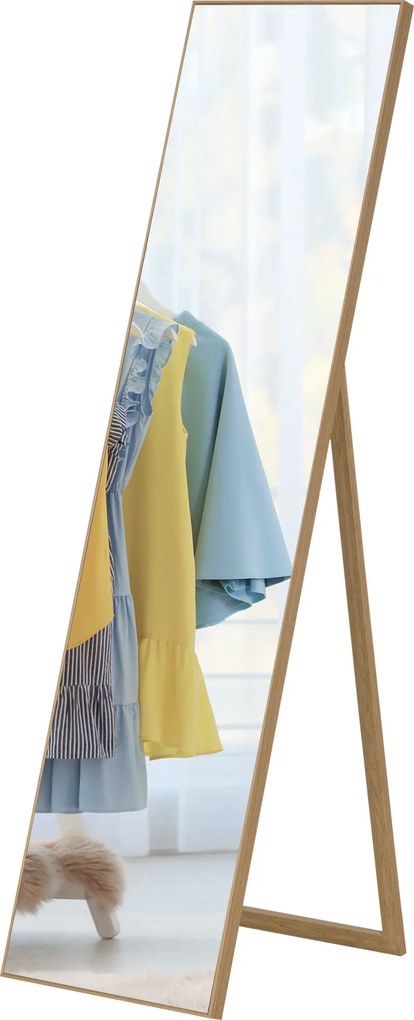 HOMCOM Oglindă pentru întregul corp cu suport, independentă, 40 cm x 150 cm, natural | Aosom Romania