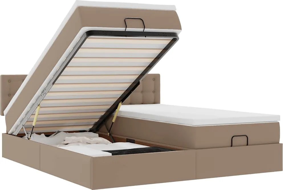 vidaXL Cadru de pat otoman cu saltea Cappucino piele artificială