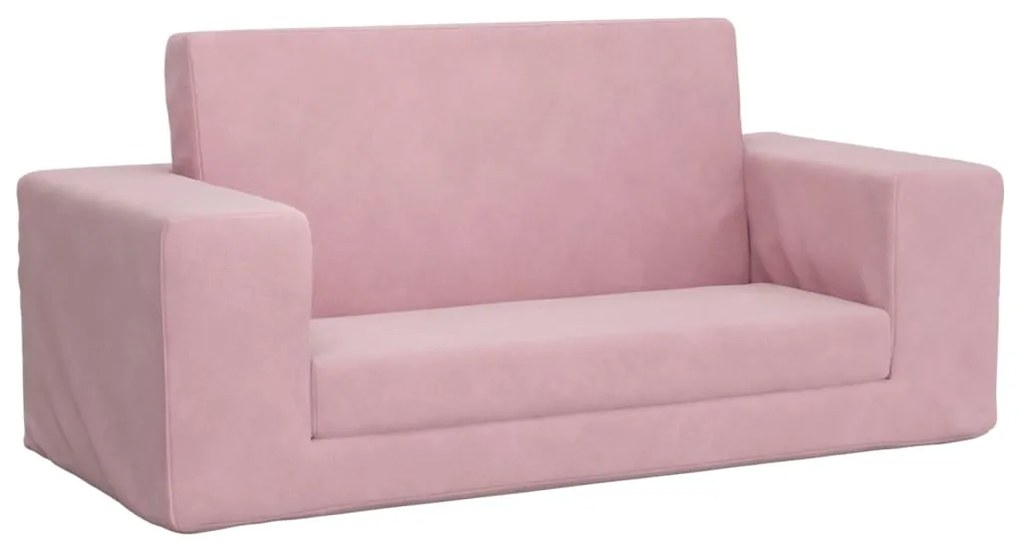 357033 vidaXL Canapea extensibilă pentru copii cu 2 locuri, roz, pluș moale