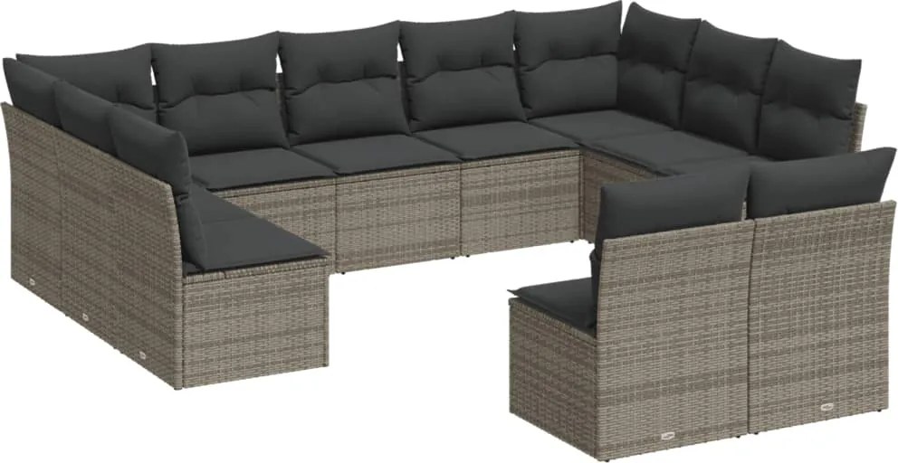 vidaXL Set canapele de grădină cu perne, 11 piese, gri, poliratan