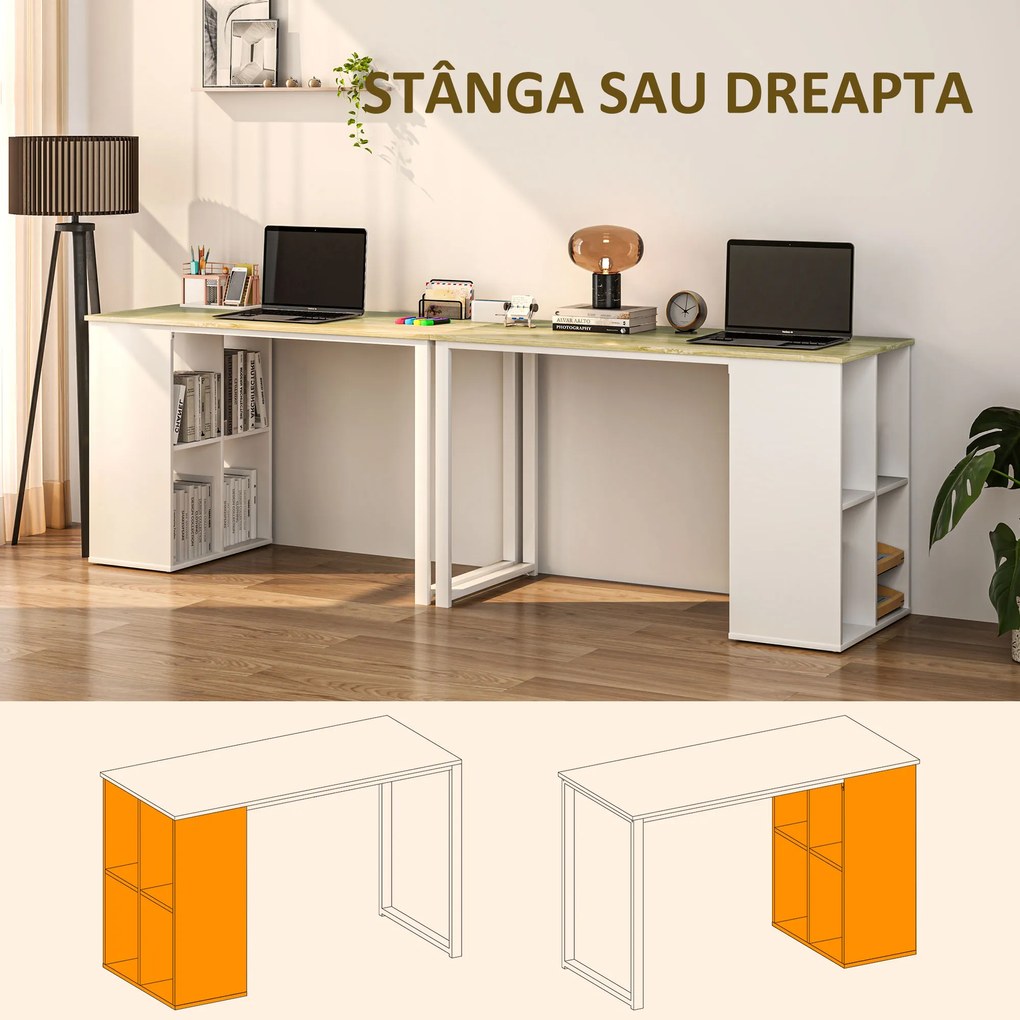 HOMCOM Birou pentru Computer cu 4 Rafturi Deschise și Picioare Antiderapante, 120x54x75 cm, Stejar | Aosom Romania