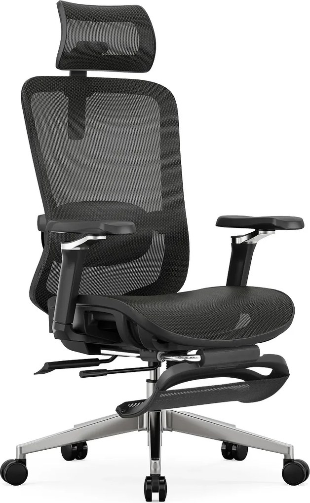 Scaun ergonomic premium Lita-H-M, masaj lombar electric, șezut glisant, tetieră 2D, cotiere 5D, reclinare 125°, suport picioare, bază metalică, Full Mesh, Negru