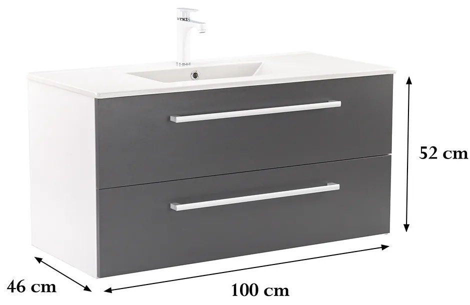Dulap inferior Vario Clam 100 cu lavoar alb-antracit