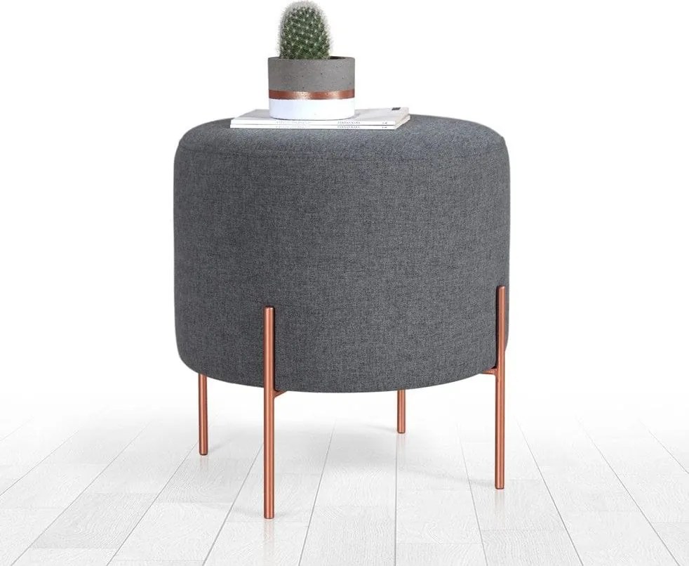 Taburet COPPER 47, gri/cupru, material textil/otel, 40x40x42 cm