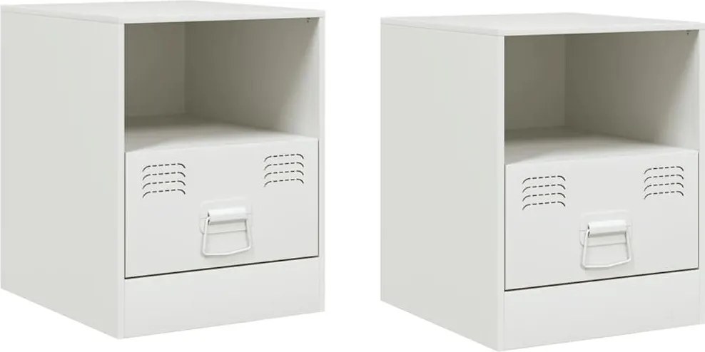 vidaXL Noptiere, 2 buc., alb, 34,5x39x44 cm, oțel