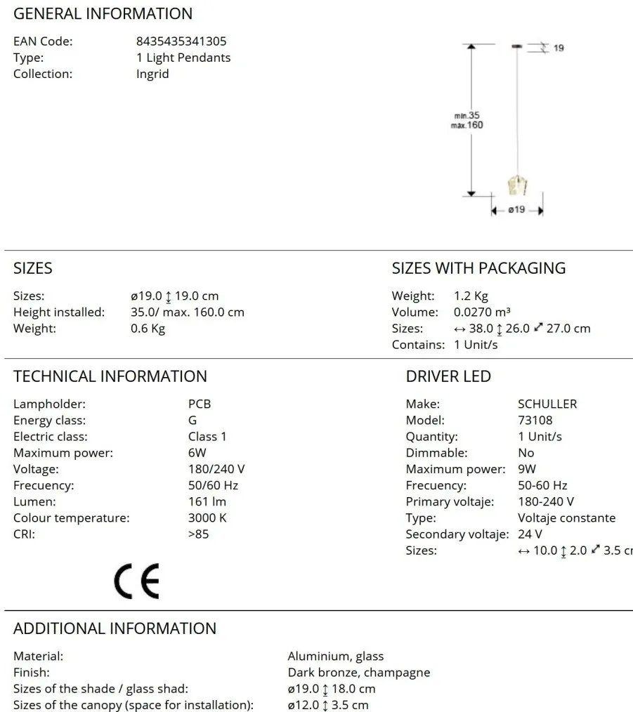 Pendul LED modern design decorativ Ingrid 1L champagne