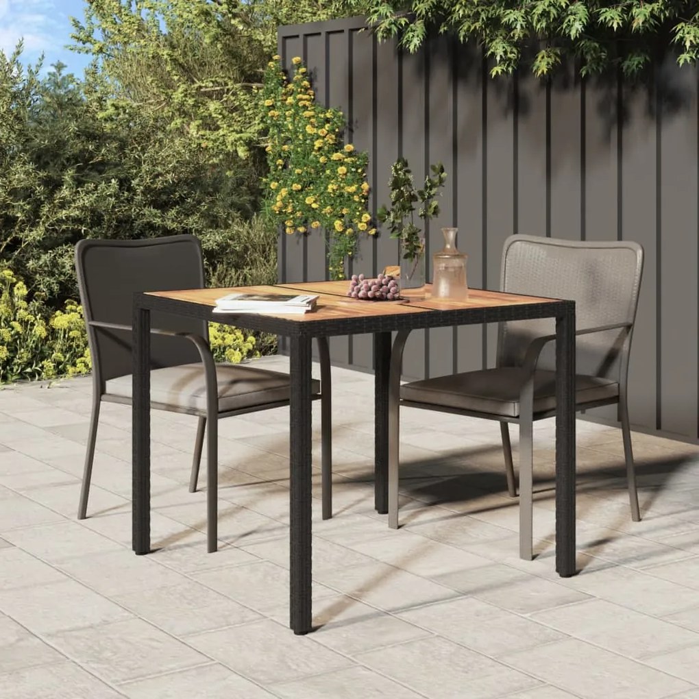 316718 vidaXL Masă de grădină, negru, 90x90x75 cm, poliratan/lemn de acacia