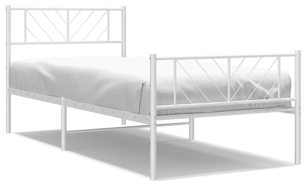 372240 vidaXL Cadru de pat metalic cu tăblie de cap/picioare, alb, 100x190 cm
