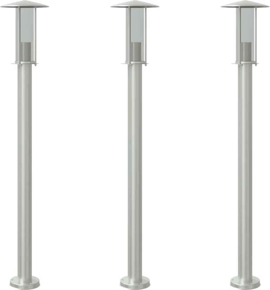 vidaXL Lămpi exterioare de podea 3 buc argintiu 100 cm oțel inoxidabil