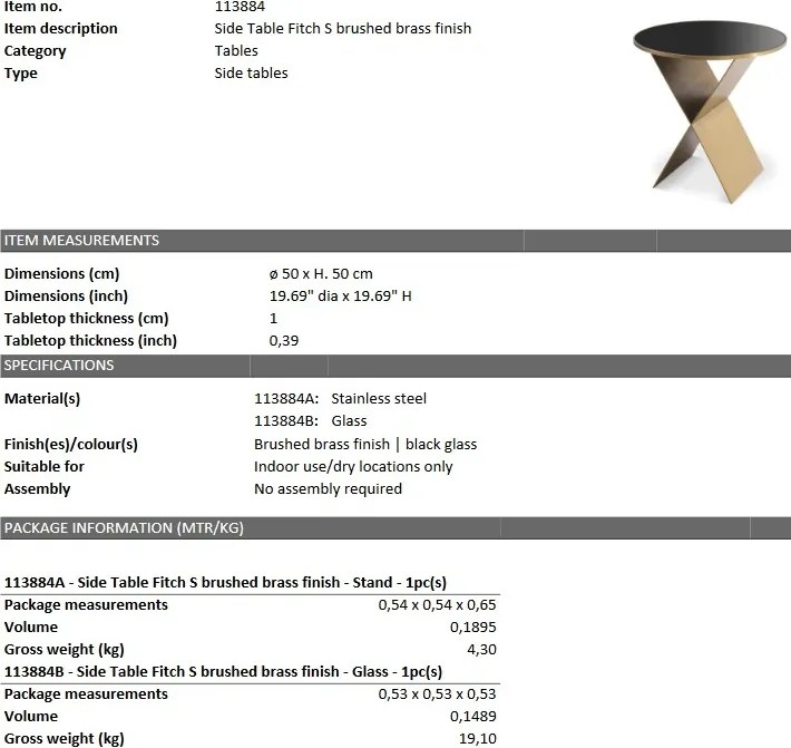 Masuta laterala design LUX Fitch S 113884 HZ