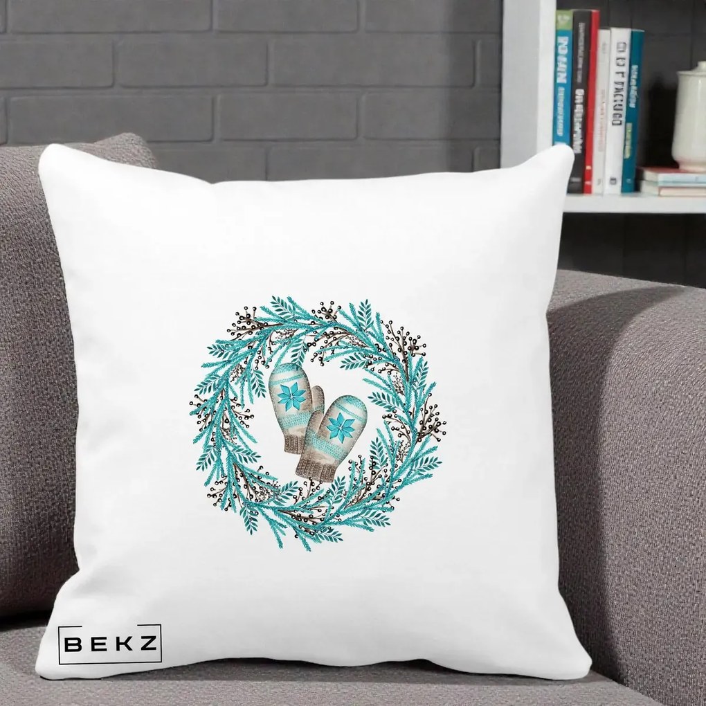 Perna Decorativa Coroana Turcoaz cu Manusi, 40x40 cm, Alba Mata, Husa Detasabila, Perna Inclusa, BEKZ®