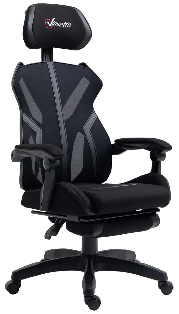 Vinsetto Scaun Gaming cu Suport pentru Picior Retractabil Scaun de Birou Rotativ Reclinabil cu Suport pentru Cap și Înălțime Ajustabilă 65x65x119-129 cm Negru | Aosom Romania