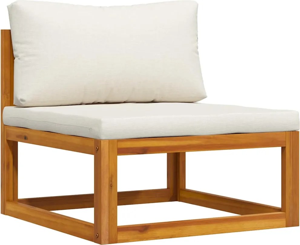 vidaXL Canapea modulară de mijloc, perne alb crem, lemn masiv acacia