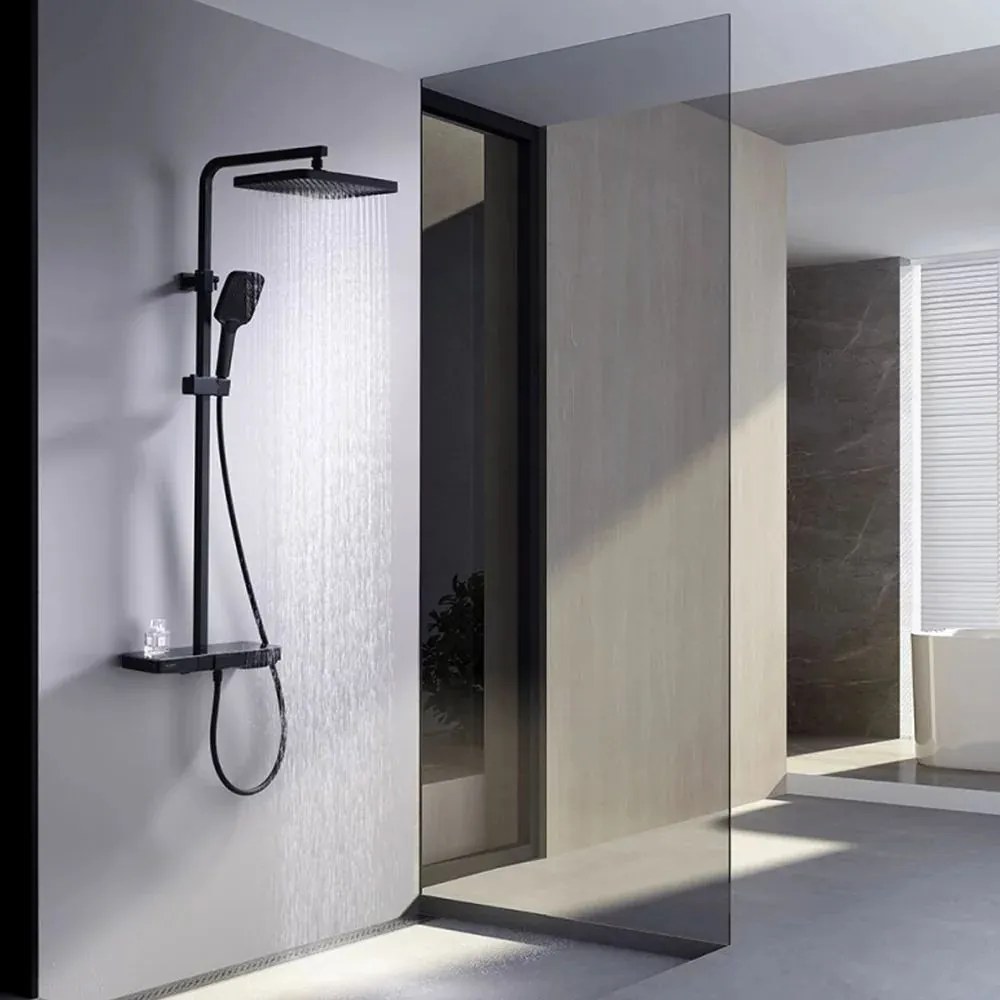 Coloana de dus cu baterie termostatata Inter Ceramic Majestic finisaj negru mat