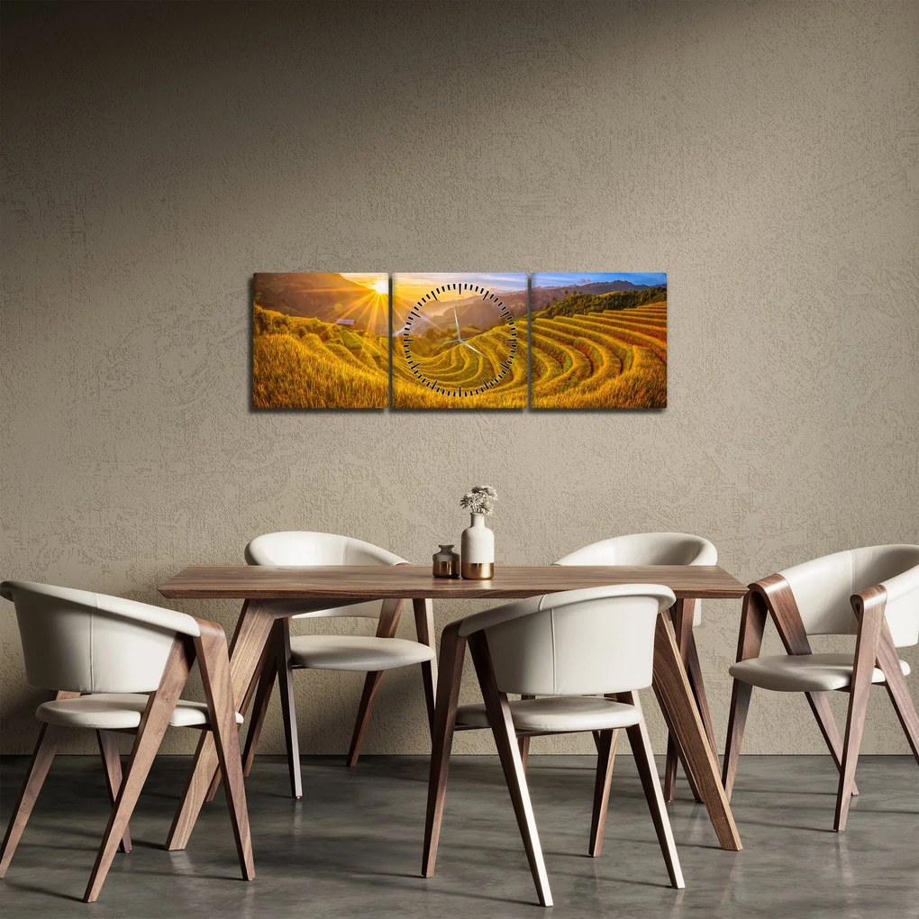 Tablou - Terasele de orez din Vietnam (cu ceas) (90x30 cm)