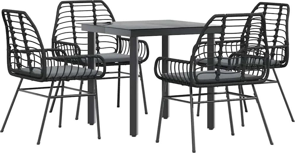 vidaXL Set de sufragerie de grădină 5 piese neagră Sticlă Poly Rattan