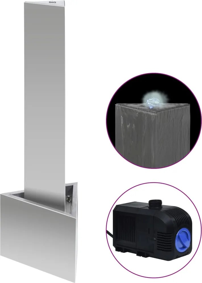 vidaXL Fântână de grădină, argintiu, 37,7x32,6x110 cm, oțel inoxidabil