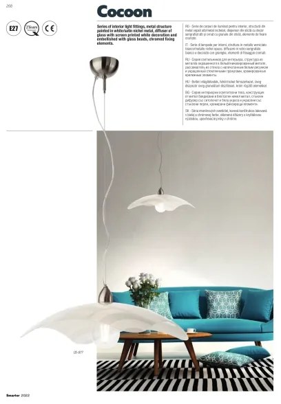 Redo 05-877 - Pendul pe cablu COCOON 1xE27/42W/230V, crem