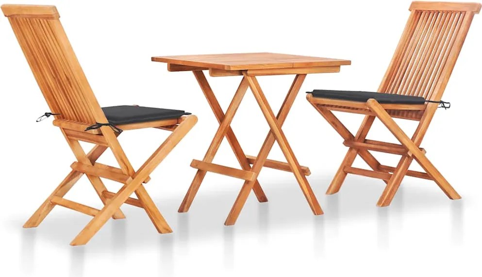 vidaXL Set mobilier bistro cu perne antracit, 3 piese, lemn masiv tec