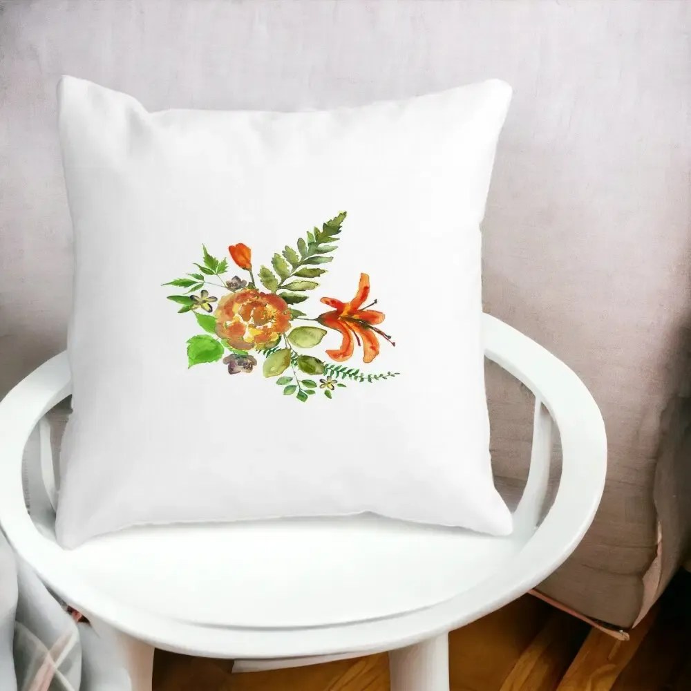 Perna Decorativa Patrata Florale, 40x40 cm, Alba Mata, Husa Detasabila, Perna Inclusa, BEKZ®