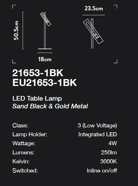 Veioza/Lampa de masa LED design minimalist Belle negru/auriu