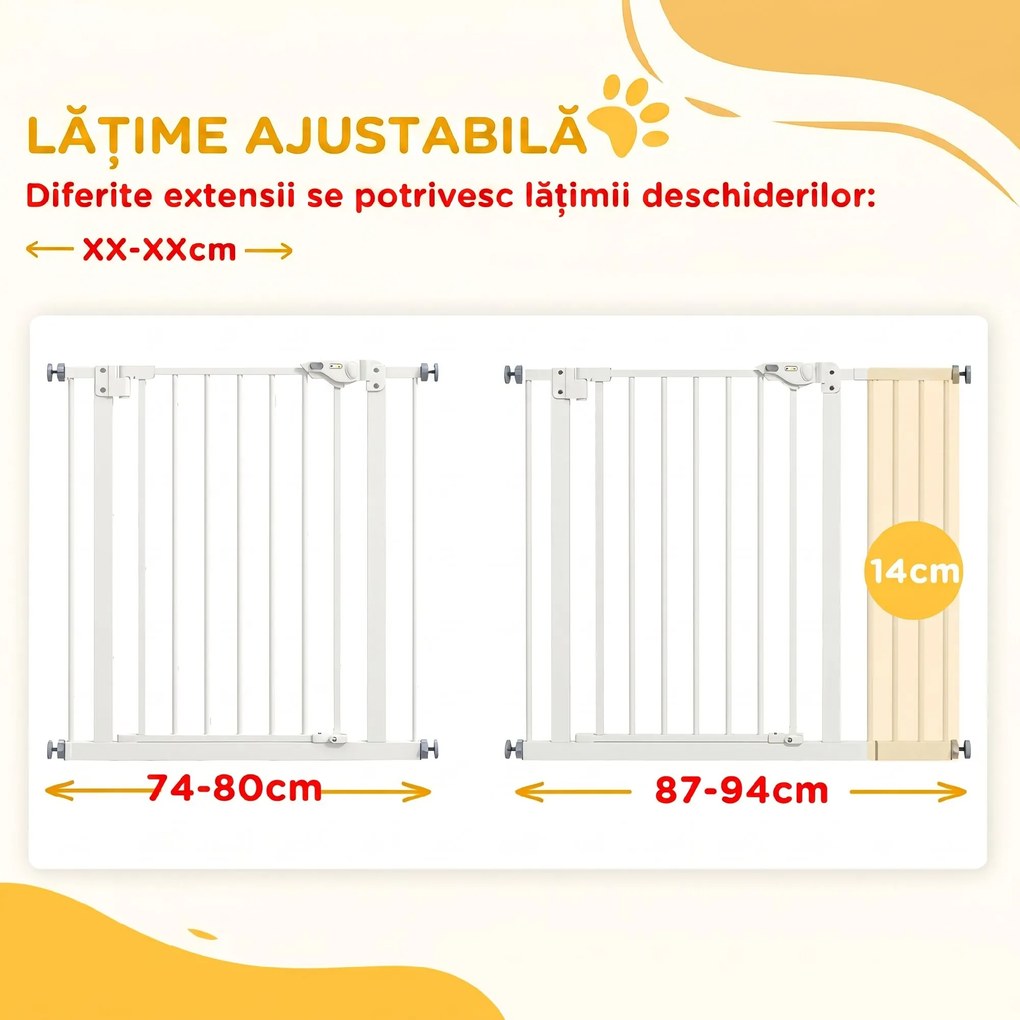PawHut Poartă pentru Câini Lățime Reglabilă 74-148 cm, Albă | Aosom Romania