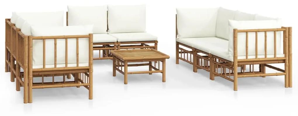 3155187 vidaXL Set mobilier de grădină, cu perne alb crem, 9 piese, bambus