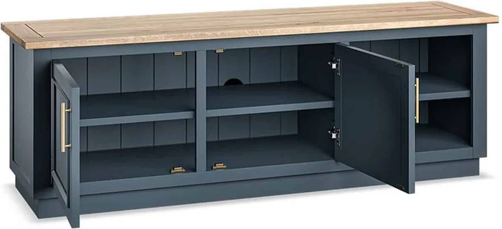 Comodă TV lemn masiv natur Richmond Albastru/, 150 × 40 × 51 cm