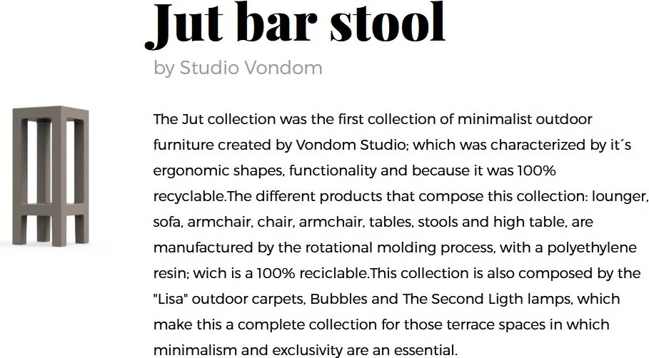 Scaun de bar exterior / interior design modern premium JUT BAR STOOL 44412 Vondom