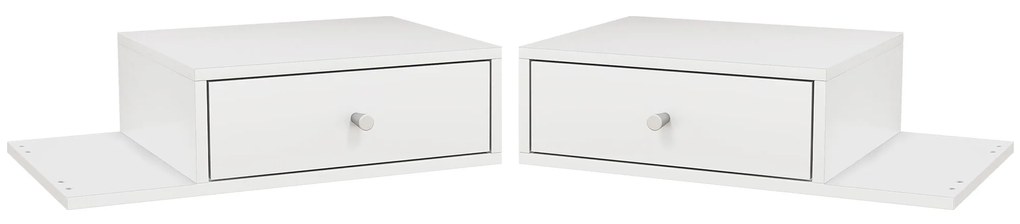 HOMCOM Set de 2 noptiere de perete - set de 2 noptiere - raft lateral și sertar - 55l x 30P x 15H cm MDF alb | Aosom Romania