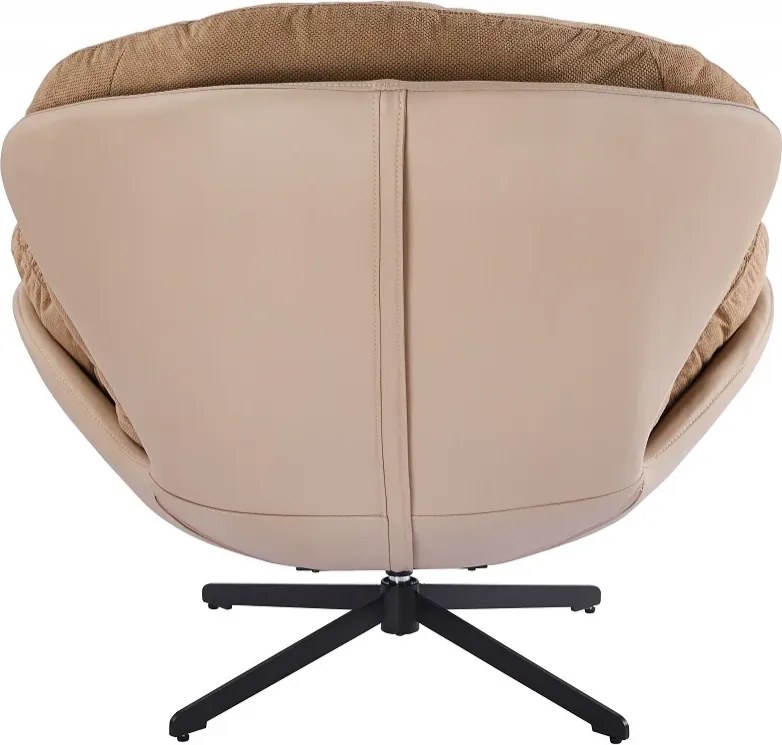 Fotoliu Lounge Rotativ 360° cu Pernă Extra Confort, Tapiterie Linen + PU, Bază Metalică Neagră, Design Modern, Maro